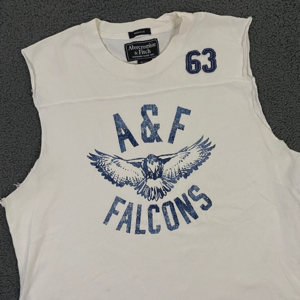 Abercrombie & Fitch Muscle Tank Men Medium White Falcon Graphic Cut Off VTG Y2K